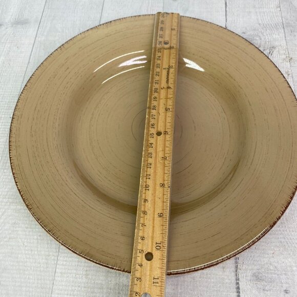 Tag Ltd SONOMA TAN Swirl Rustic Brown Edge Ironstone 11" Dinner Plates Set of 3 - Picture 9 of 16